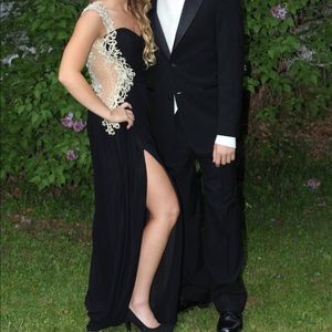 Black prom dress with gold/iridescent detailing!